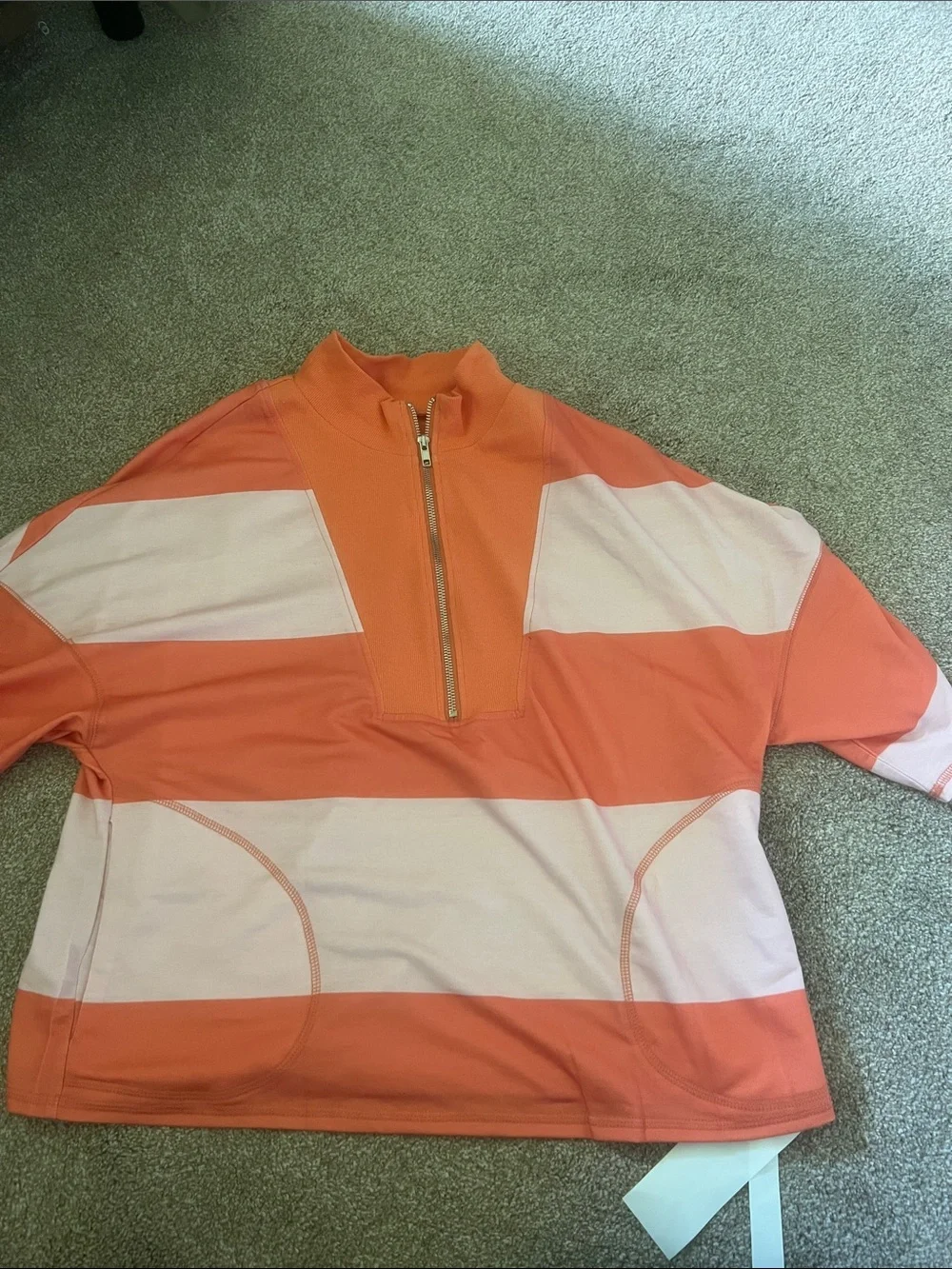Orange & Cream Striped Zip Pullover Set - Picture 2 of 4